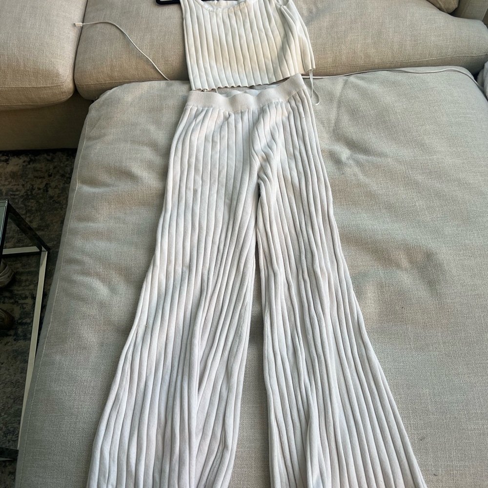 White Ribbed Knit Jumpsuit